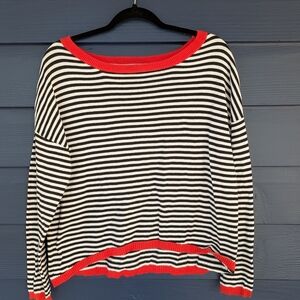 Striped Black and White Sweater with Red Accents